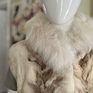 Mink Vest with Fox Fur Trim Hood - real fur